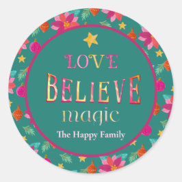 カラフルな祭りの花 Believe クリスマス ラウンドシール