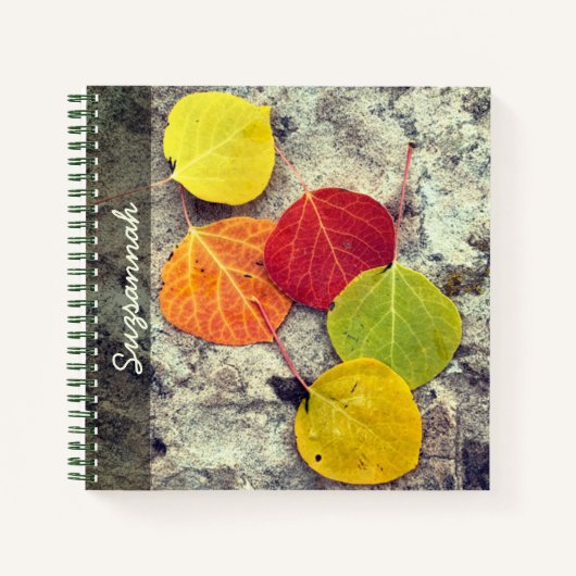 カラフルな秋のアスペン葉の写真パーソナライズ ノートブック (正面)