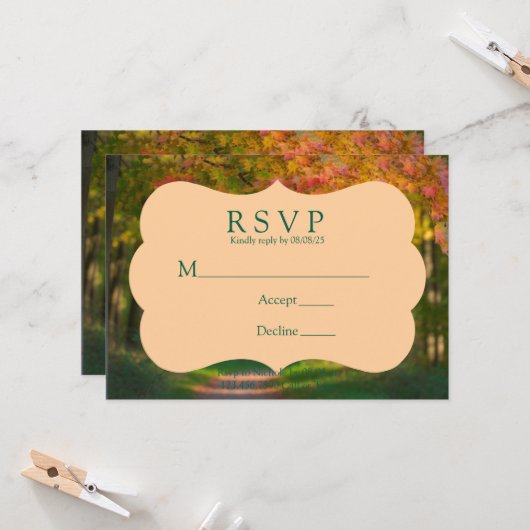 カラフルな秋の日の結婚式RSVPカード 招待状 (正面/裏面インサイチュ)
