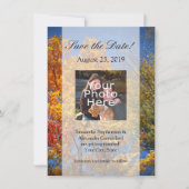 カラフルな秋の木々がテーマのSave the Date 招待状 (正面)
