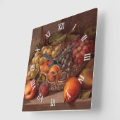カラフルな秋の果物 アンティークな静物画 スクエア壁時計 (傾斜)