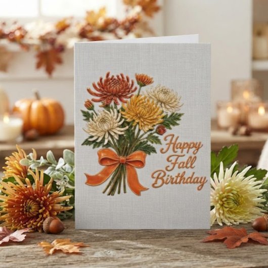 カラフルな秋の菊の花束の誕生日 カード