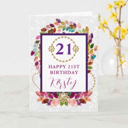 カラフルな秋の落ち葉の誕生日 カード (黄色い花)