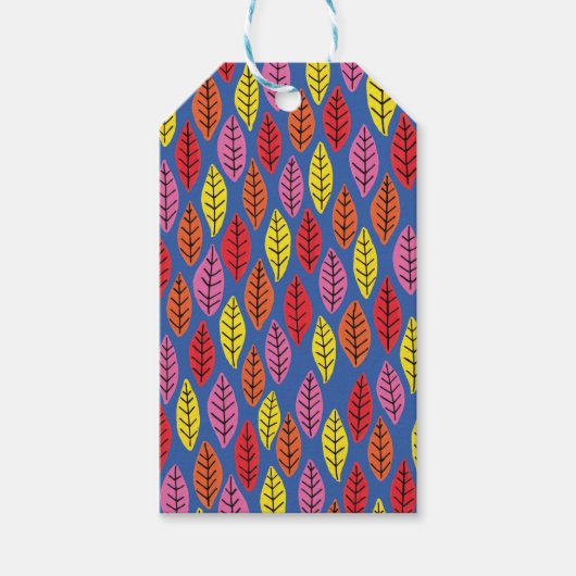 カラフルな秋の葉の模様 ギフトタグ (正面)