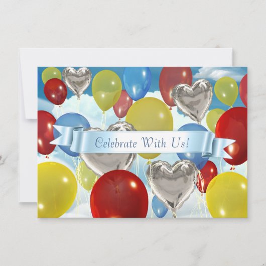 カラフルな空の風船 カスタマイズできる招待状 招待状 (正面)