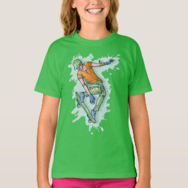 カラフルな空飛ぶスケーター、面白いイラスト Tシャツ