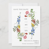 カラフルな筆致の野生の花の結婚式の写真 セーブザデート (正面)