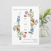 カラフルな筆致の野生の花の結婚式の写真 セーブザデート (スタンド正面)