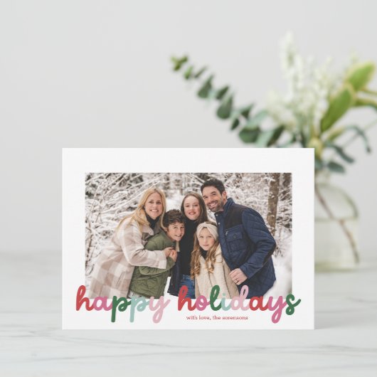 カラフルな筆記体カリグラフィー2写真ハッピーバースデーカード シーズンカード (スタンド正面)