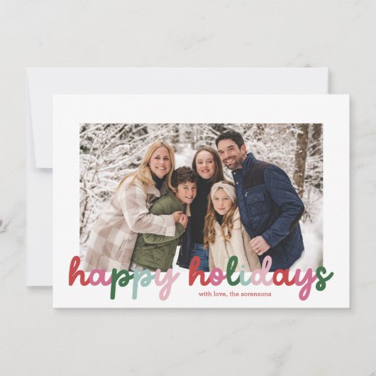 カラフルな筆記体カリグラフィー2写真ハッピーバースデーカード シーズンカード (正面)