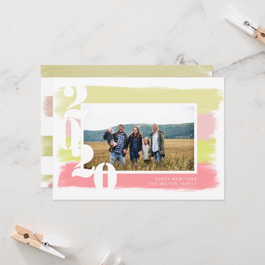 カラフルな筆跡 現代の写真 新年のカード カード (正面/裏面インサイチュ)