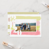 カラフルな筆跡 現代フォト 新年カード カード (正面/裏面インサイチュ)