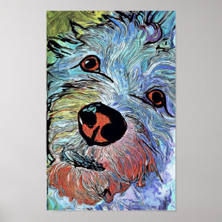 カラフルな精神世界 ウェスティー犬のアート ポートレート ポスター