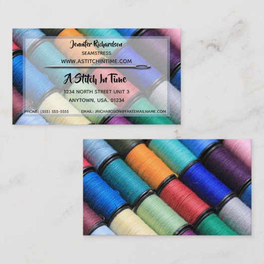 カラフルな糸は裁縫婦かテーラーを巻きます 名刺 (正面/裏面)