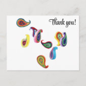 カラフルな紙で作られたペイズリーのサンクス ポストカード (正面)