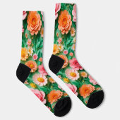 カラフルな紙の花と蝶々 ソックス (右)