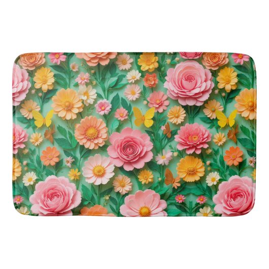 カラフルな紙の花と蝶々 バスマット (正面)