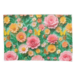 カラフルな紙の花と蝶々 枕カバー