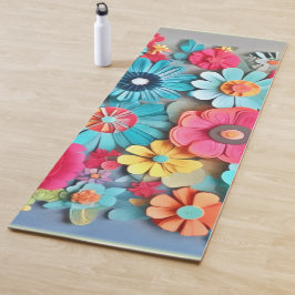 カラフルな紙の花のアート ヨガマット