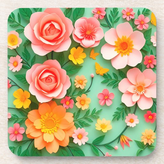 カラフルな紙の花の装飾 コースター (正面)