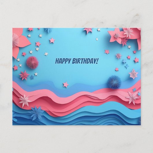 カラフルな紙切り花火の誕生日 ポストカード (正面)