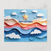 カラフルな紙切り花火の誕生日 ポストカード (正面)