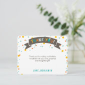 カラフルな紙吹雪で楽しい子供の1歳の誕生日パーティ サンキューカード (スタンド正面)