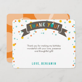 カラフルな紙吹雪で楽しい子供の1歳の誕生日パーティ サンキューカード