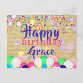 カラフルな紙吹雪と風船のハッピーバースデー ポストカード (正面)