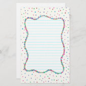 カラフルな紙吹雪によって並べられる文房具 便箋 (正面/裏面)