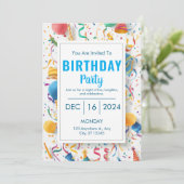 カラフルな紙吹雪バルーン誕生日パーティー 招待状 (スタンド正面)