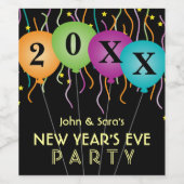 カラフルな紙吹雪及び気球、パーティー大晦日の ワインラベル (シングルラベル)