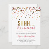 カラフルな紙吹雪Shhh… それはびっくりパーティです インビテーションポストカード (正面/裏面)