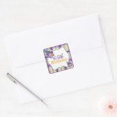 カラフルな紫色の黄色い格子縞の第65誕生日のステッカー スクエアシール (封筒)