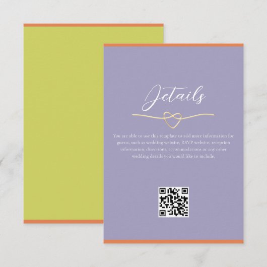 カラフルな結婚式の詳細QRコード エンクロージャーカード (正面/裏面)