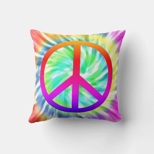 カラフルな絞り染めのピースサインの装飾用クッション クッション (裏面)