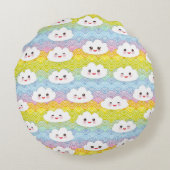 カラフルな絵文字かわいい雲パターン モノグラム ラウンドクッション (裏面)