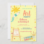 カラフルな絵画 描画 アートパーティー 誕生日 招待状 (正面)