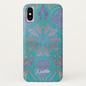 カラフルな緑の紫色の金ゴールドの曼荼羅のiPhone Xの箱 Case-Mate iPhoneケース (裏面)