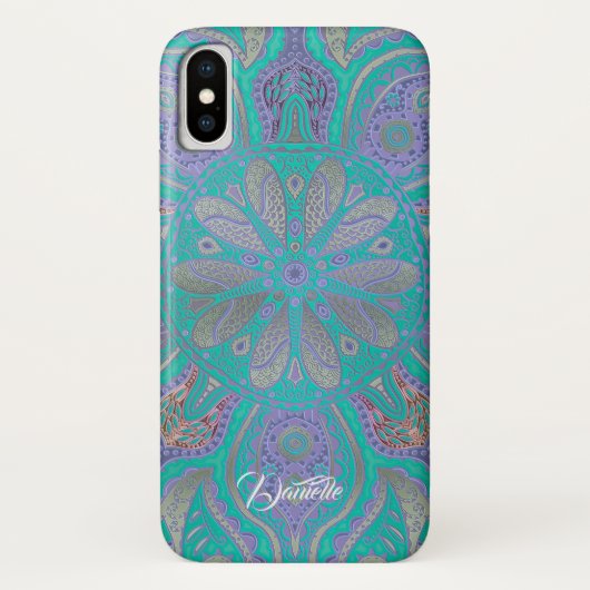 カラフルな緑の紫色の金ゴールドの曼荼羅のiPhone Xの箱 Case-Mate iPhoneケース (裏面)