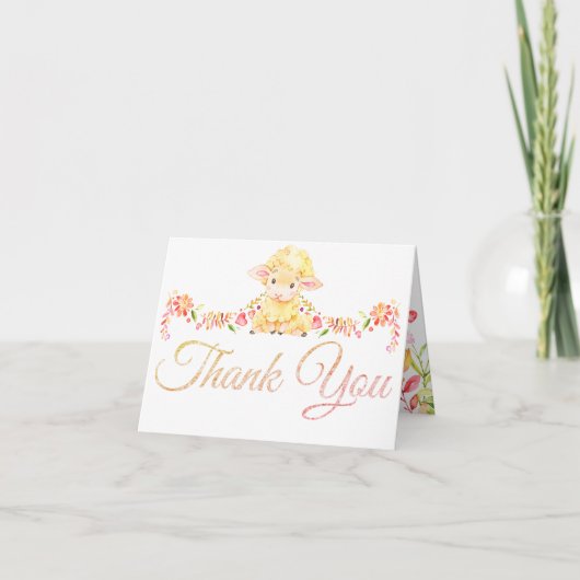 カラフルな羊/ひつじの女の子のベビーシャワーお礼カード サンキューカード (正面)