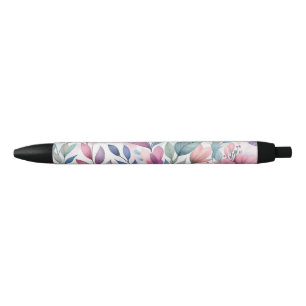 カラフルな美しい花のシームレスパターン 黒ボールペン