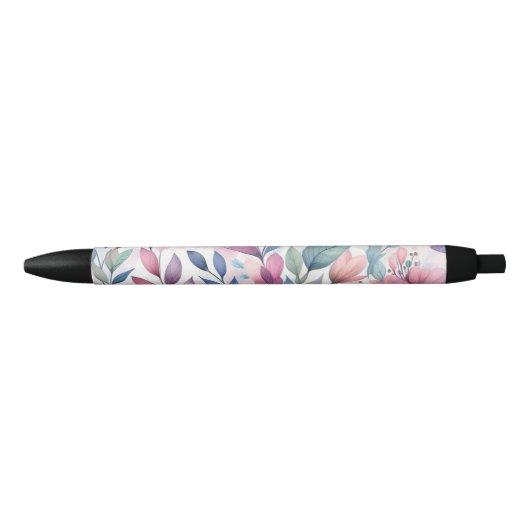カラフルな美しい花のシームレスパターン 黒ボールペン (正面)