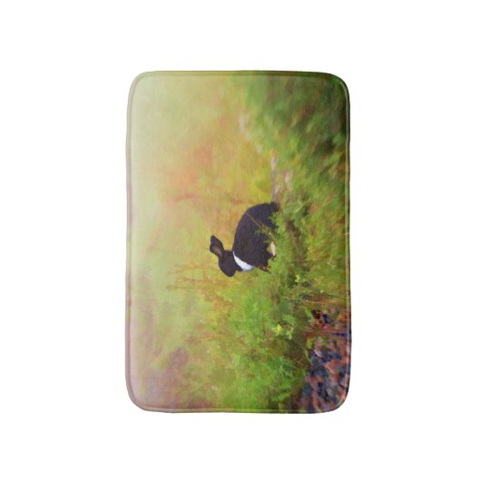 カラフルな群葉の白黒イースターのウサギ バスマット (正面縦)