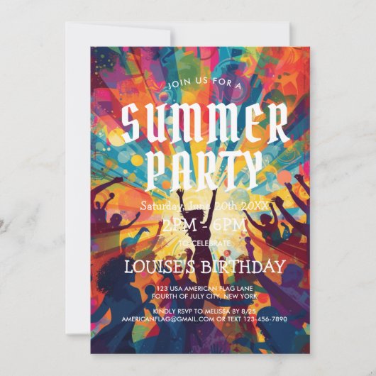 カラフルな群衆のサマーパーティーへの招待 招待状 (正面)