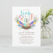 カラフルな羽の双子ベイビーシャワー 招待状 (スタンド正面)