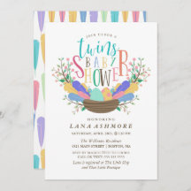 カラフルな羽の双子ベイビーシャワー