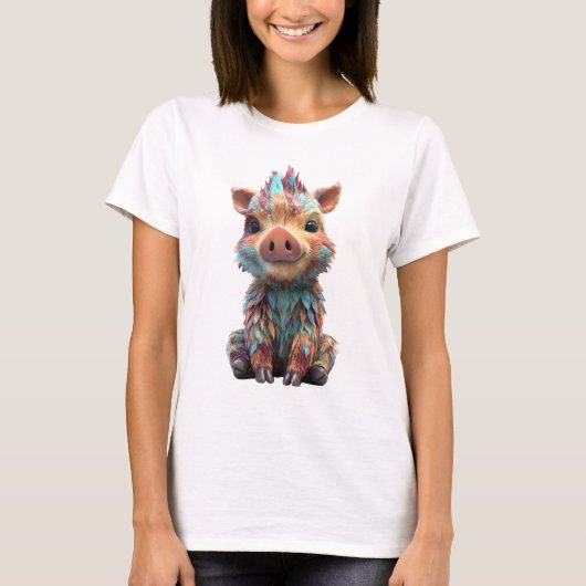 カラフルな羽毛のベイビーブタ 女性 Tシャツ (正面)