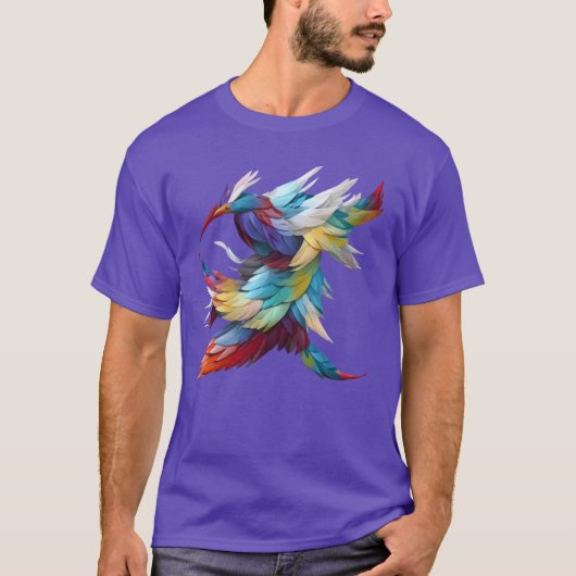 カラフルな羽毛の鳥の家族 Tシャツ (正面)