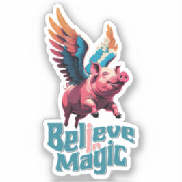 カラフルな翼を持つかわいい豚 | 魔法を信じて シール